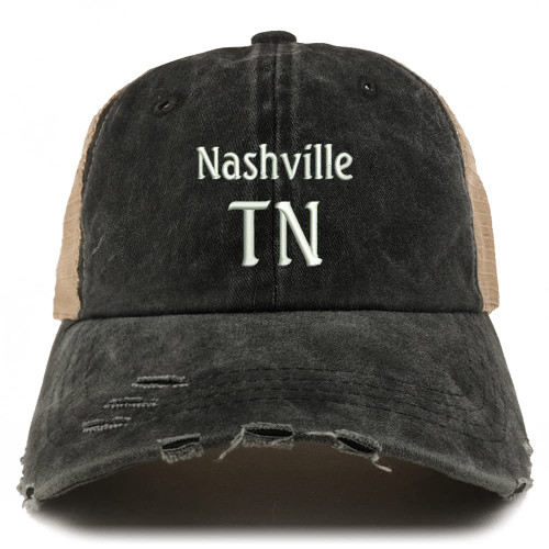 Trendy Apparel Shop Nashville TN Embroidered Frayed Bill Trucker Mesh Back Cap - Black
