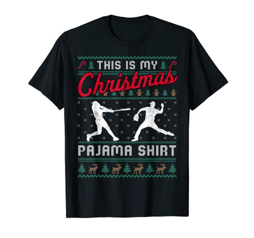 This Is My Christmas Pajama Baseball Ugly Sweater Funny T-Shirt This Is My Christmas Pajama Baseball Ugly Sweater Funny T-Shirt
