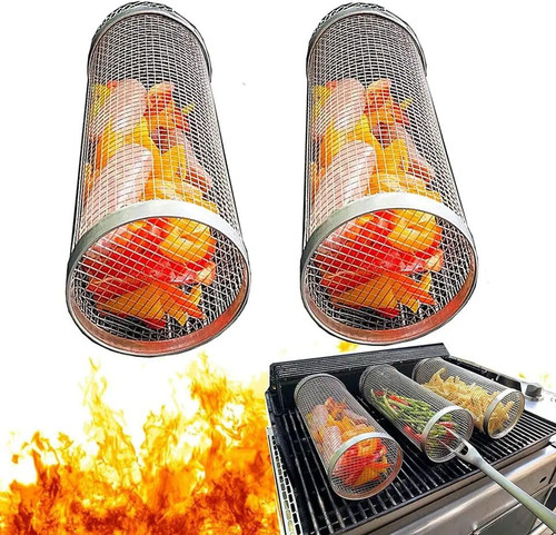 LEKAL Grill Basket 2 PCS, BBQ Grill Basket, Rolling Grilling Basket, Stainless Steel Grill Mesh Barbeque Grill Accessories, Portable Grill Baskets for Outdoor Grill for Fish, Shrimp, Meat, Vegetables, Fries 30,5cm x 9,4cm LEKAL Grill Basket 2 PCS, BBQ Grill Basket, Rolling Grilling Basket, Stainless Steel Grill Mesh Barbeque Grill Accessories, Portable Grill Baskets for Outdoor Grill for Fish, Shrimp, Meat, Vegetables, Fries 30,5cm x 9,4cm