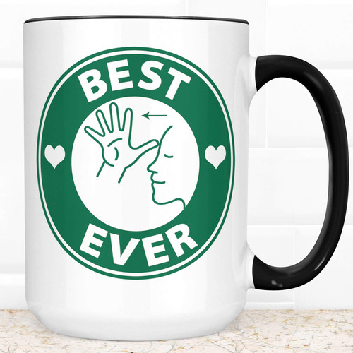 Sign Language Father Coffee Mug | ASL Best Dad Ever Ceramic Cup | Microwave Dishwasher Safe