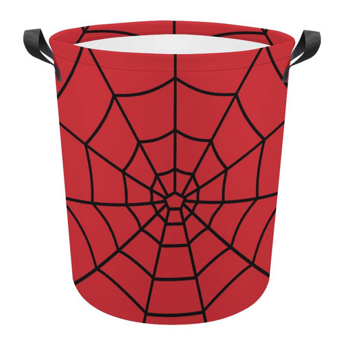 FISNAE Cartoon Spider Web Storage Baskets Red Small Laundry Hamper-Collapsible Storage Bin with Handles Round Toy Organizer Bin for Kid's Room,Office,Nursery Hamper, Home Decor