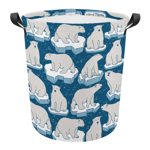 FISNAE Polar Bear on Ice Floe Storage Baskets Small Laundry Hamper-Collapsible Storage Bin with Handles Round Toy Organizer Bin for Kid's Room,Office,Nursery Hamper, Home Decor