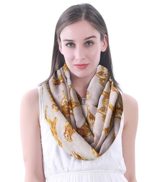 Lina & Lily Golden Retriever Dog Print Women's Infinity Loop Scarf Lightweight (Beige)