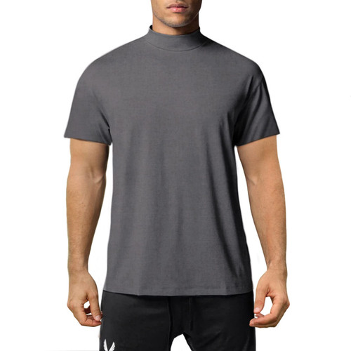 Mens Fashion Mock Turtleneck Short Sleeve T-Shirts Slim Fit Lightwight Basic Tops Thermal Pullover Undershirt Dark Grey