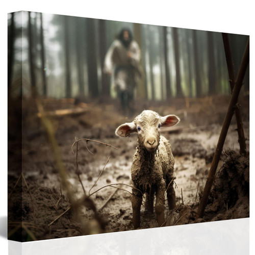 Jesus and Lamb Canvas Wall Art Jesus Running After Lost Lamb Picture Wall Art Canvas Print Christian Home Decor 8x10 inch