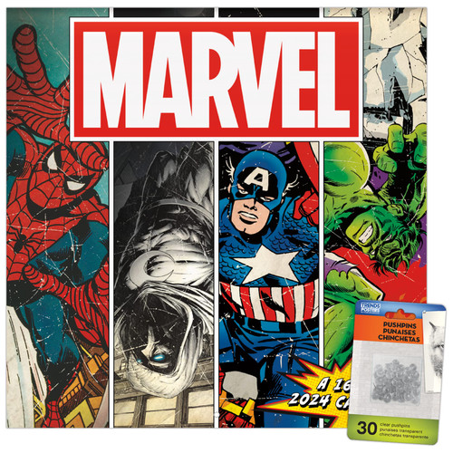2024 Marvel Comics Wall Calendar & Push Pins