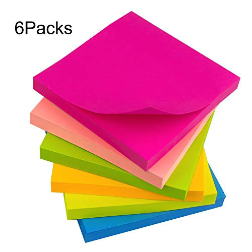 Super Sticky Notes 3x3 Inches, 6 Pads Bright Color Self-Stick Notes, 80 Sheets/Pad, Assorted Colors, Easy Post Notes for Study, Works, Office, Family (6)