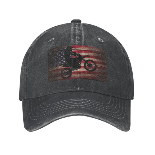 Rqwaaed Dirt Bike Motocross USA Flag Hat Adjustable Baseball Cap Dad Cap Unisex Hat Black
