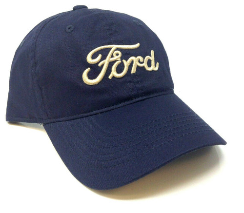 Ford 3D Embroirdered Script Logo Navy Blue Curved Bill Slouch Adjustable Snapback Hat