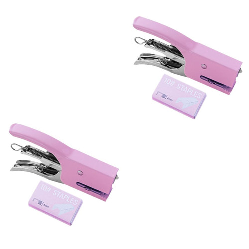 Tofficu 2 Sets Hand-held Stapler Manual Stapler Staplers for Desk Multi-Function File Stapler Tool Compact File Stapler Stapleless Stapler Kids Tools Child Plastic Heavy Combination Purple