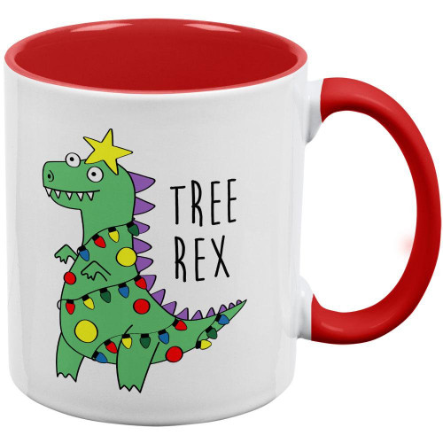 Old Glory Christmas Tree Rex T-Rex Funny Dinosaur Red Handle Coffee Mug White-Red Standard One Size