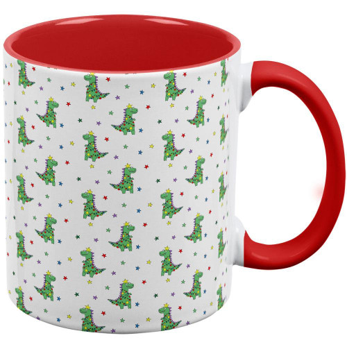 Old Glory Christmas Tree Rex T-Rex Dinosaur Pattern Red Handle Coffee Mug White-Red Standard One Size