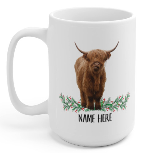 Lovesout Funny Scottish Highland Cow Scottish Highland Cow Personalized Name Christmas Gift Christmas 2023 Gifts Coffee Mug White 15 Oz