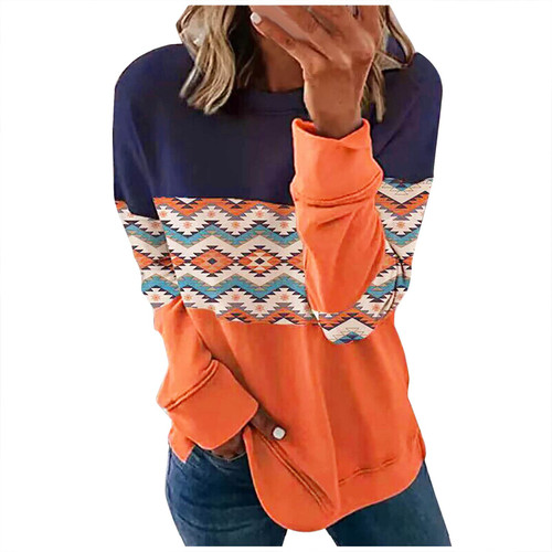 TUNUSKAT Womens Sweatshirt Fall Fashion 2023 Color Block Long Sleeve Pullover Crewneck Sweatshirts Loose Fit Workout Tops