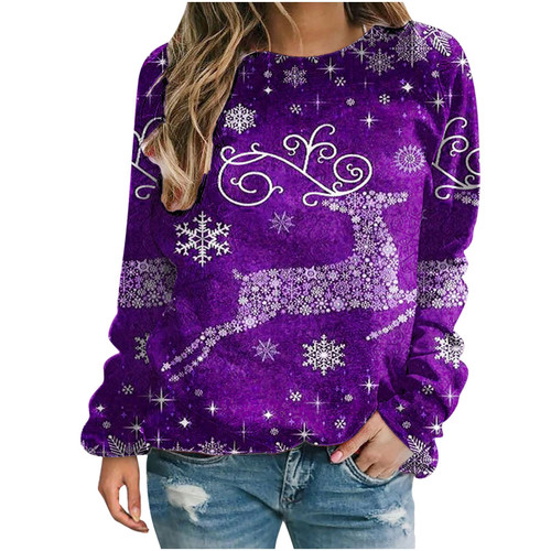 TUNUSKAT Womens Christmas Tops 2023 Cute Santa Elk Graphic Raglan Long Sleeve Sweatshirts Fall Winter Holiday Pullover Sweater