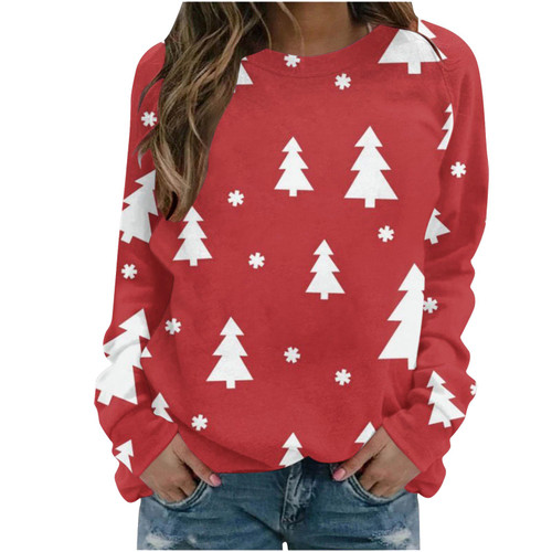 TUNUSKAT Christmas Shirt Womens 2023 Cute Christmas Tree Graphic Raglan Long Sleeve Sweatshirt Winter Crewneck Holiday Sweater