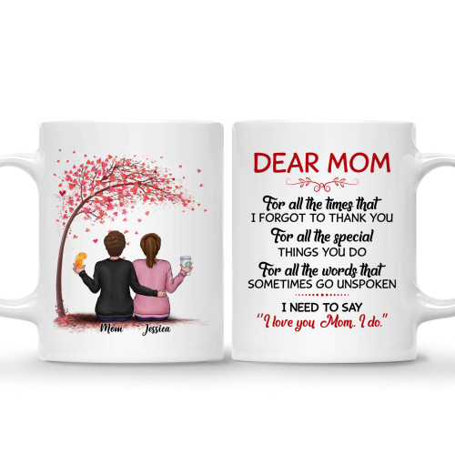 Gossby Personalized Dear Mom Mug (1Mom - 1Daughter) - Custom 11oz, 15oz Mother Daughter Coffee Mug with Names, Quotes - Personalized Gifts for Mother, Daughter on Mother's Day, Birthday, Christmas