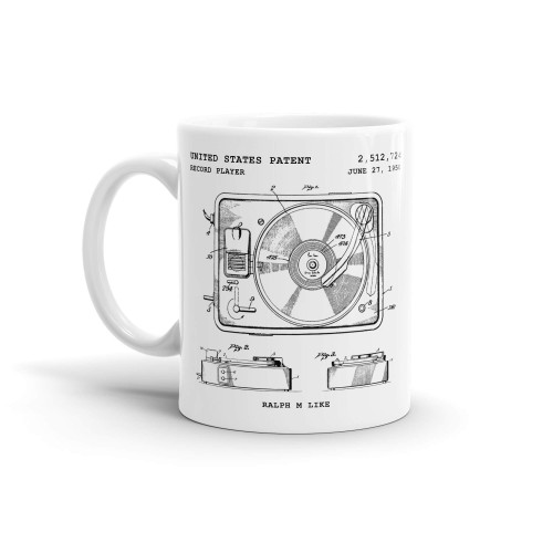 Record Player Coffee Mug; Patent Mugs, Music Coffee Mug, Gifts under $20