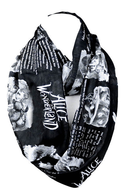 Di Capanni Alice in Wonderland infinity scarf Book images John Tenniel Black Scarf women Lewic Carroll Di Capanni Alice in Wonderland infinity scarf Book images John Tenniel Black Scarf women Lewic Carroll