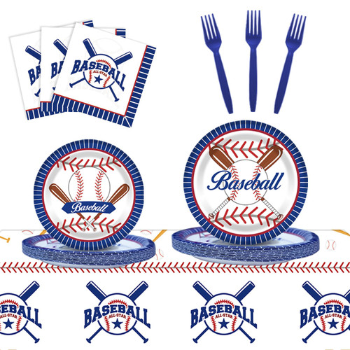 Baseball Party Supplies Tableware Decorations - Baseball Party Decorations Kit for Birthday Plates Napkins Cups Forks Tablecloth Baseball Sports Party Decorations Tableware Set for 24 Guests