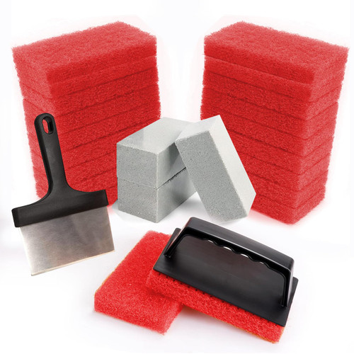 SUNRRA Griddle Cleaning Kit for Blackstone, Flat Top Grill Accessories Cleaner Tool Set with Griddle Scraper, Scouring Pad and Grill Stone, 25 Pieces