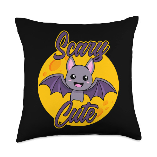 Bat Lover Animals Bats Funny Horror Vampire Gift Scary and Cute Moon Bat Halloween Animal Spooky Mouse Throw Pillow, 18x18, Multicolor