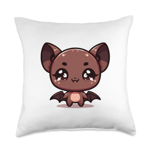 Just Simple Cute Chibi Kawaii Animals Co. Adorable Cute Japanese Kawaii Chibi Bat Throw Pillow, 18x18, Multicolor