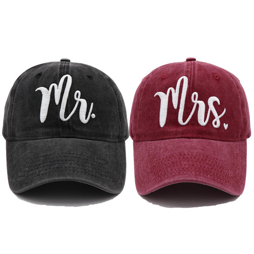 Mr and Mrs Hats for Men Women, Bride Groom Hat Embroidered Adjustable Baseball Cap Newlywed Honeymoon Wedding Gifts for Couples