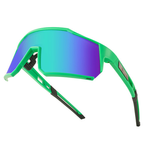 FEISEDY Sports Sunglasses Wraparound 80s Visor Men Women Outdoor Shield Baseball Sunglasses B4125 (Green Frame/Green Mirror)