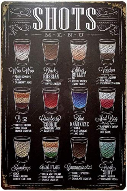 SUDAGEN Shots Menu Metal Sign Retro Bar Signs Vintage Tin Sign Man Cave Home Decor 12"x 8" (MENU Beer)