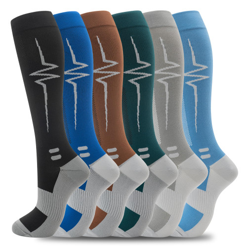fenglaoda Compression Socks Women Men 6 Pairs,Knee High Support Circulation Socks for Running, Sports,Travel, Flight, Nurse, Pregnancy