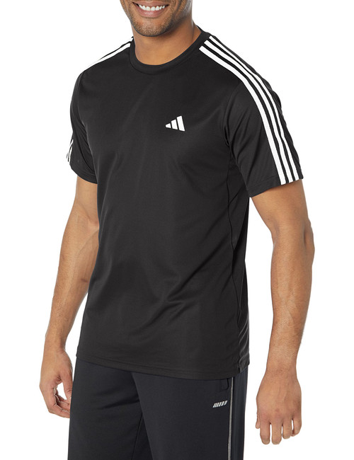 adidas Men's Size Essentials Base 3-Stripes Training T-Shirt, Black/White, X-Large/Tall
