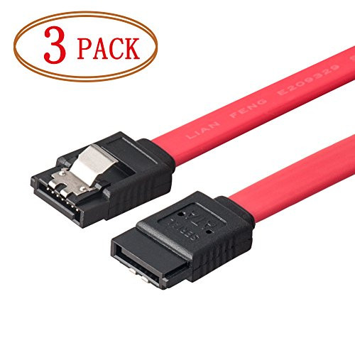 Vandesail SATA Cable, SATA 7p Cable (Straight Plug) for Hard Drive -3pack (18 inch-Straight, SATA 2.0 (Red))