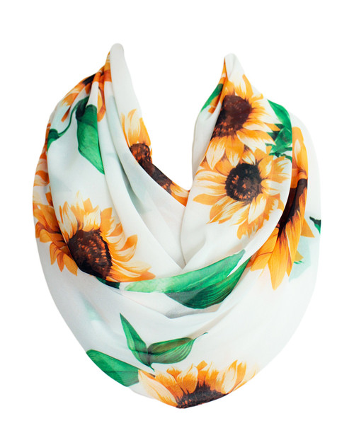 Etwoa White Sunflower Pattern Infinity Scarf Circle Loop Scarf