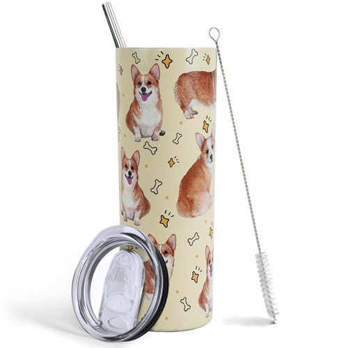 Corgi Tumbler, Gifts for Dog Lovers, Corgi Travel Mug/Thermal Cup, Dog Gift, Dog Lovers Gifts for Women, Unique Birthday Gifts for Women, Friends Female, Girlfriend - Corgi Cup with Straw and Lid 20Oz