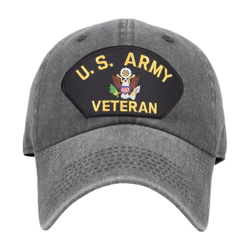 US Army Veteran Cap Pigment Washed Vintage Military Hat Patch Baseball Cap (Grey)