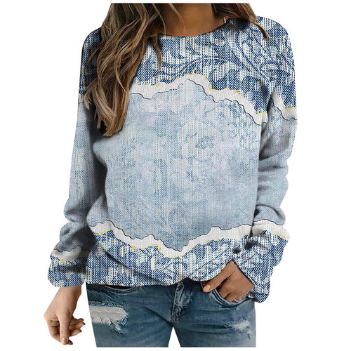 TUNUSKAT Womens Floral Print Crewneck Sweatshirt 2022 Fashion Long Sleeve Tops Casual Pullover Fall Lightweight Sweatshirt