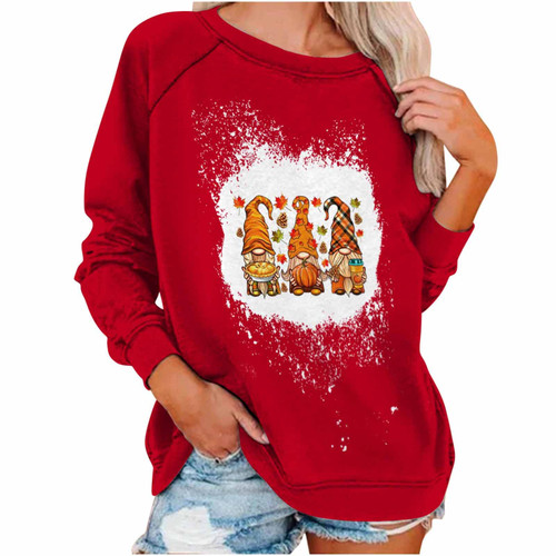 TUNUSKAT Womens Cute Thanksgiving Crewneck Sweatshirt 2022 Kawaii Gnomes Graphic Pullover Long Sleeve Fall Clothes Outfits