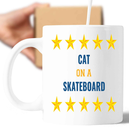 Fun Cat Skateboard Gift for Kids - Unique Birthday Present Idea for a Daughter - 11 Oz White Ceramic Coffee Mug Fun Cat Skateboard Gift for Kids - Unique Birthday Present Idea for a Daughter - 11 Oz White Ceramic Coffee Mug