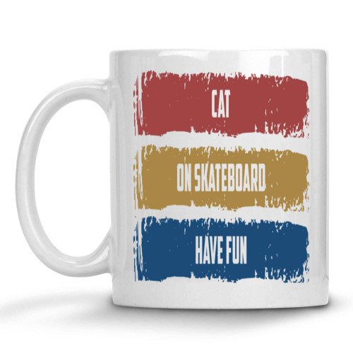 Unique Cat Skateboard Gifts for Kids - Birthday or Christmas Present - Fun Design in and Multicolor for Skateboarders - 11 Oz White Ceramic Coffee Mug