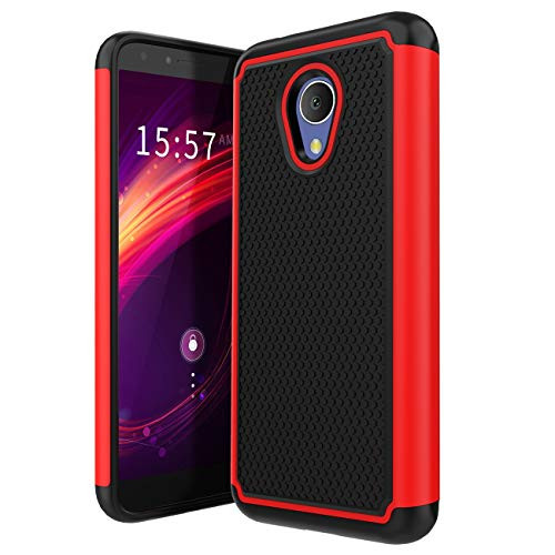 Alcatel TCL LX (A502DL) Case,Alcatel 1X Evolve Case,Alcatel Avalon V Case,TracFone Alcatel TCL LX/Alcatel IdealXTRA 5059R Case w/Hybrid Dual Layer Shock Absorbing Anti-Scratch Rugged Armor Cover-Red