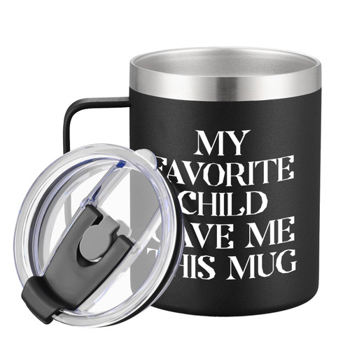 COMOOO Gifts For Men Women, My Favorite Child Gave Me This Mug Coffee Tumbler with Handle for Mother and Father, 14oz Stainless Steel Coffee Mug Gift for Christmas, Birthday, Parents, Dad, Mom