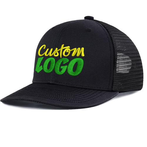 Custom Logo Embroidered Trucker Hats for Men Adjustable Snapback Mesh Cap Great for Outdoors Baseball Cap Black