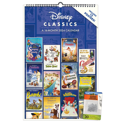 2024 Disney Classic Posters Oversized Poster Calendar & Push Pins