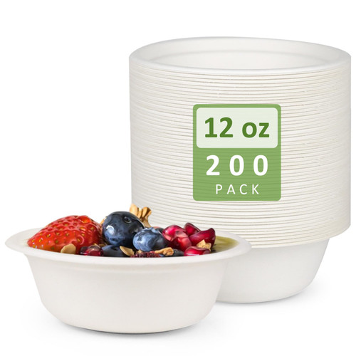 Paper Bowls, 200 Pack 12 Oz Paper Bowls Disposable Heavy Duty, Bagasse Hot Soup Bowls Disposable Bowls 12 Oz Paper Bowls Disposable Bowls, Compostable Bowls Paper Bowls Disposable Bowls Paper Bowls
