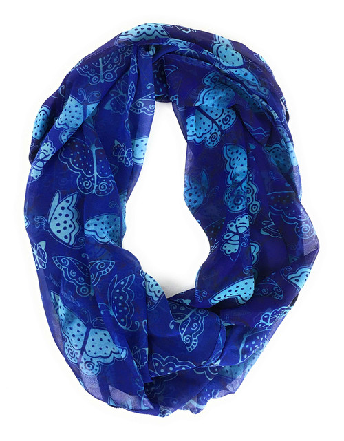 Sun 'N' Sand Laurel Burch Artistic Infinity Scarf Collection (Blue Butterflies), One Size
