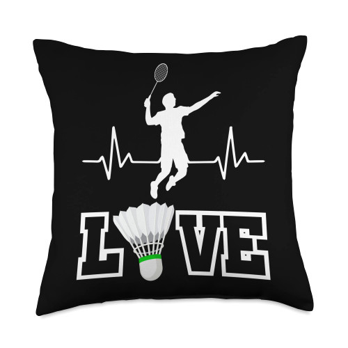 Love Badminton Player Heartbeat Shuttlecock Gift Love Heartbeat | Shuttlecock | Badminton Player Throw Pillow, 18x18, Multicolor