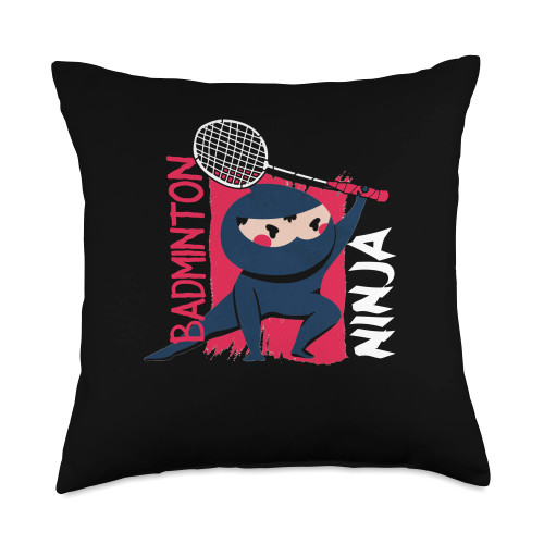 Badminton Ninja Player Racket Shuttlecock Gift Ninja | Racket Shuttlecock | Badminton Player Throw Pillow, 18x18, Multicolor