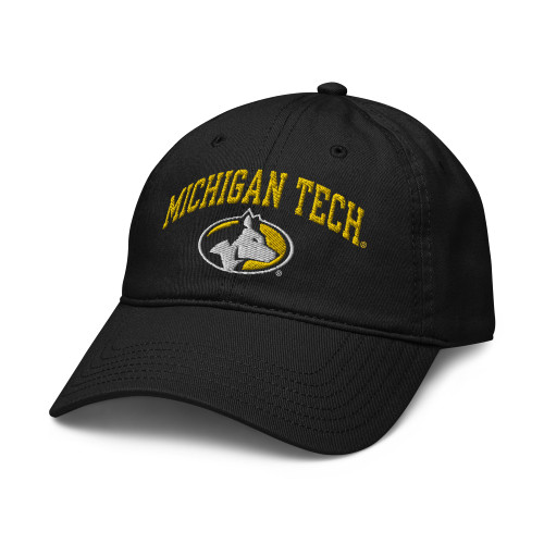 Elite Authentics Michigan Tech Huskies Arch Over Black Officially Licensed Adjustable Baseball Hat, One Size