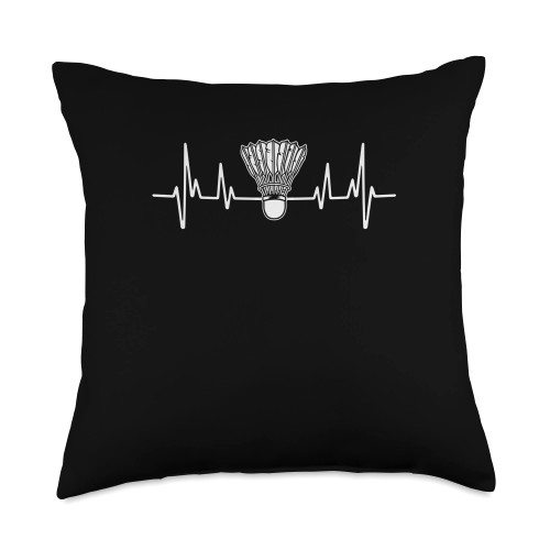 Badminton Player Gift Idea Badminton Shuttlecock ECG Heartbeat Badminton Player Shuttlecock Sports Smash Throw Pillow, 18x18, Multicolor